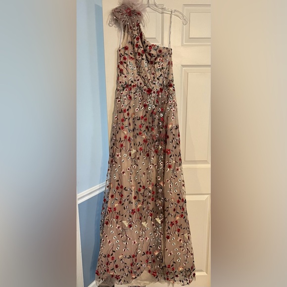 Mac Duggal Embellished Ruffled One Shoulder A Line Gown Rose Multi 8 - Picture 4 of 9